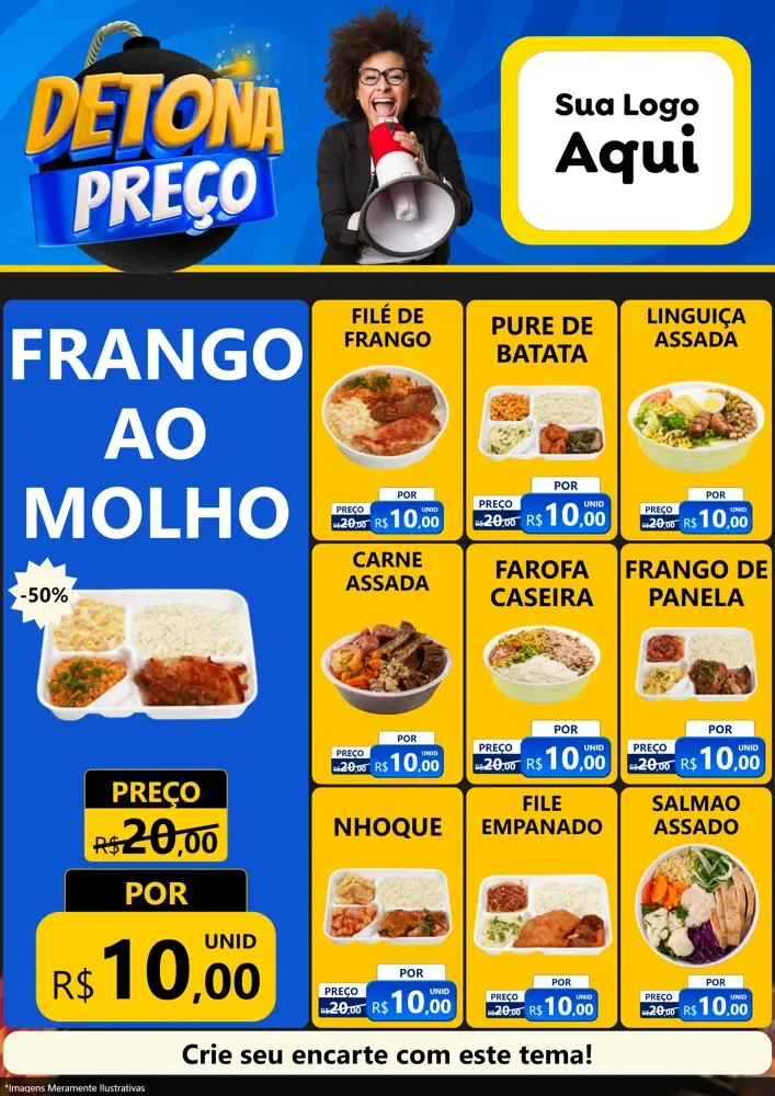 Modelo de Encarte para Encarte A4 Vertical com o tema Detona Preços para Restaurante