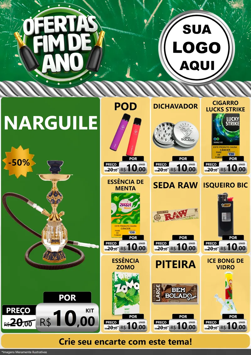 Modelo de Encarte para Encarte A4 Vertical com o tema Ofertas Fim de Ano para Tabacaria