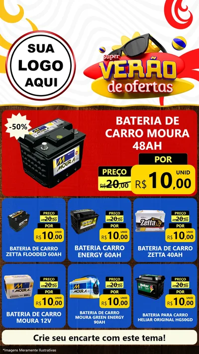 Modelo de Rede Social para Stories com o tema Super Verão de Ofertas para Baterias Elétricas