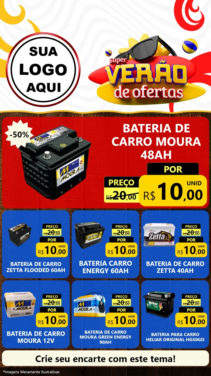 Modelo de Rede Social para Stories com o tema Super Verão de Ofertas para Baterias Elétricas