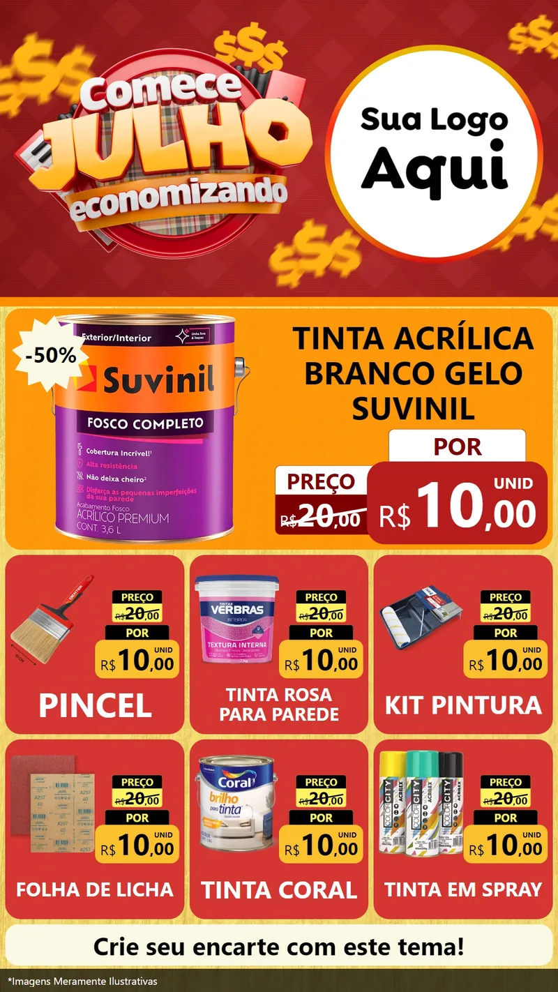 Modelo de Rede Social para Stories com o tema Comece Julho Economizando para Tintas e Ferramentas
