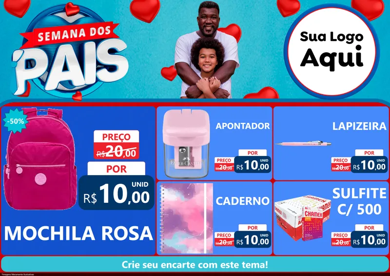 Modelo de Encarte para Encarte A4 Horizontal com o tema Semana Dos Pais para Papelaria