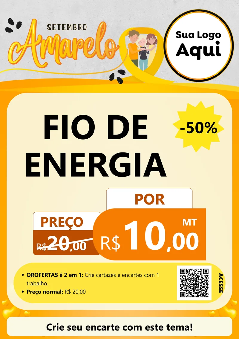 Modelo de Cartaz para Cartaz A4 Vertical com o tema Setembro Amarelo para Materiais Elétricos