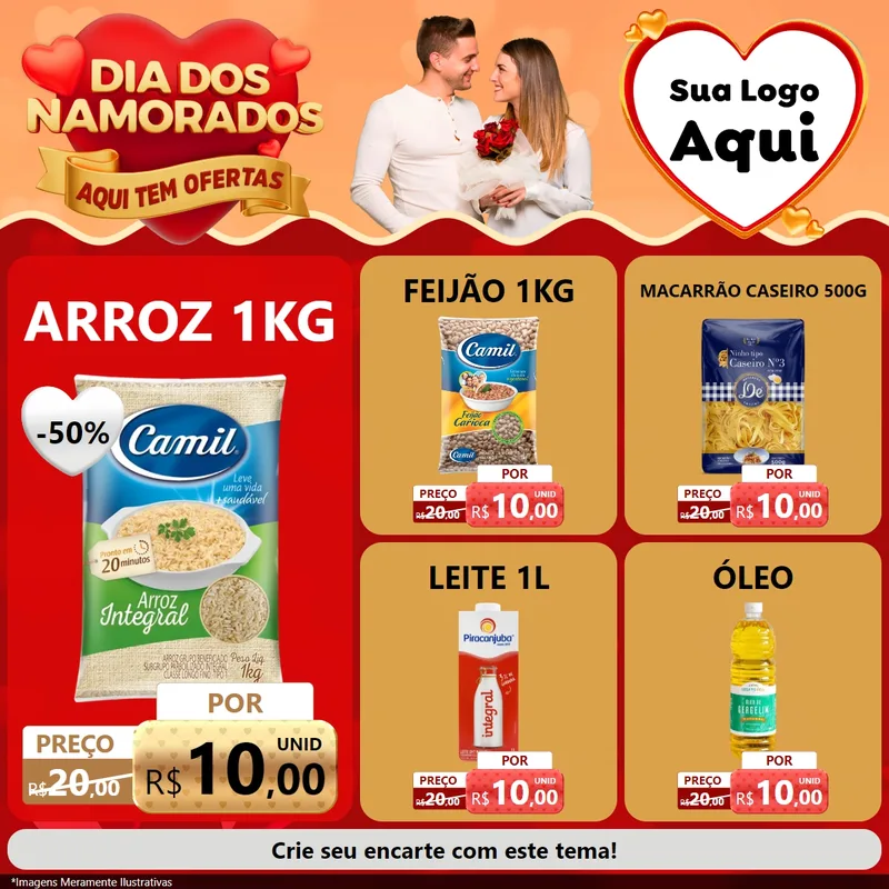 Modelo de Rede Social para Feed Facebook com o tema Dia dos Namorados - Aqui Tem Ofertas para Supermercado