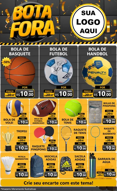 Modelo de Encarte para Encarte Grande com o tema Bota Fora para Artigos Esportivos