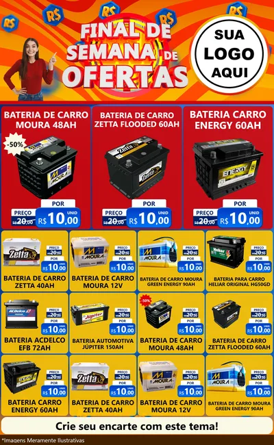 Modelo de Encarte para Encarte Grande com o tema Final de Semana de Ofertas para Baterias Elétricas