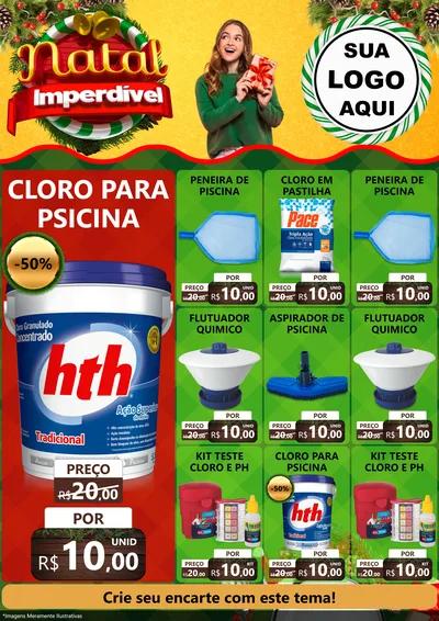 Modelo de Encarte para Encarte A4 Vertical com o tema Natal Imperdível para Produtos para Piscina