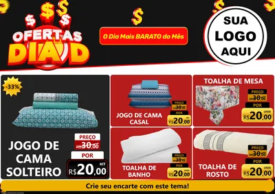 Modelo de Encarte para Encarte A4 Horizontal com o tema Ofertas Dia D para Cama, Mesa e Banho