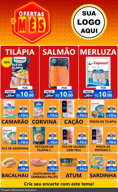 Modelo de Encarte para Encarte Grande com o tema Ofertas do Mês para Peixaria