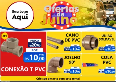 Modelo de Encarte para Encarte A4 Horizontal com o tema Ofertas de Julho para Tubos e conexões
