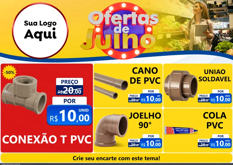 Modelo de Encarte para Encarte A4 Horizontal com o tema Ofertas de Julho para Tubos e conexões