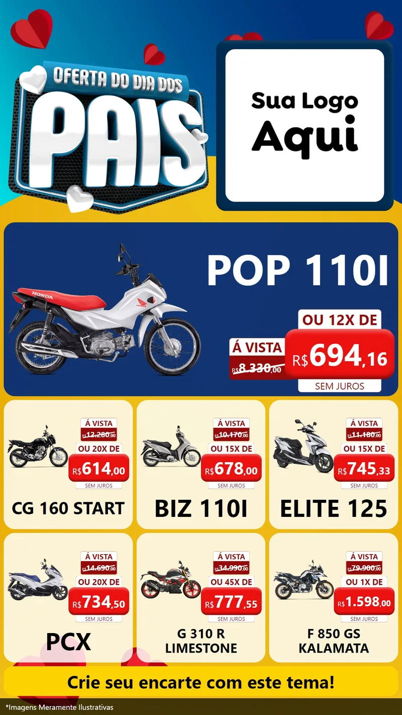 Modelo de Rede Social para Stories com o tema Oferta Do Dia Dos Pais para Concessionaria de Motos