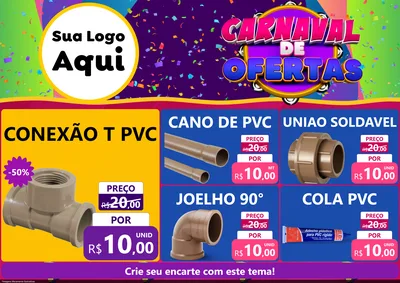 Modelo de Encarte para Encarte A4 Horizontal com o tema Carnaval de Ofertas para Tubos e conexões