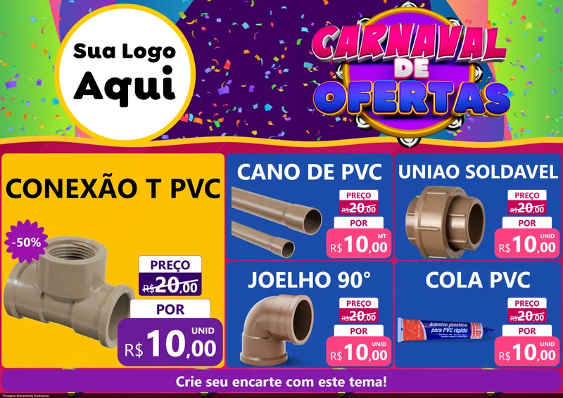 Modelo de Encarte para Encarte A4 Horizontal com o tema Carnaval de Ofertas para Tubos e conexões