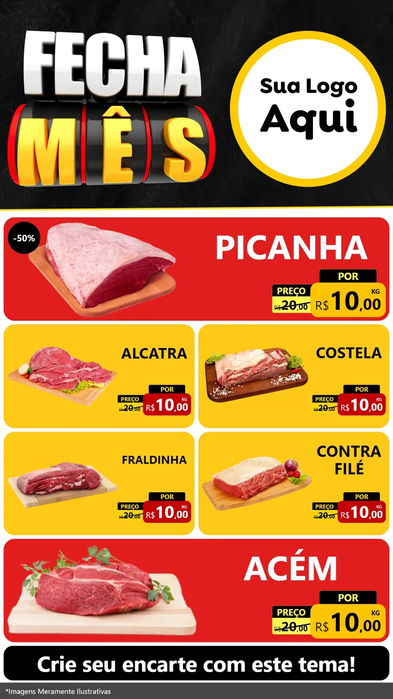 Modelo de TV para TV Vertical com o tema Fecha Mês para Açougue