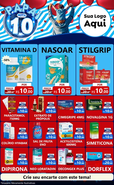 Modelo de Encarte para Encarte Grande com o tema Papai Nota 10 para Farmácia