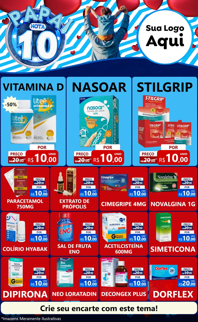 Modelo de Encarte para Encarte Grande com o tema Papai Nota 10 para Farmácia