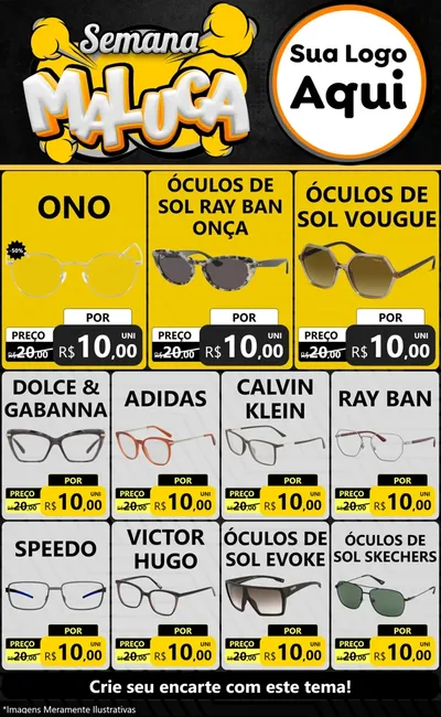 Modelo de Encarte para Encarte Grande com o tema Semana Maluca para Óticas