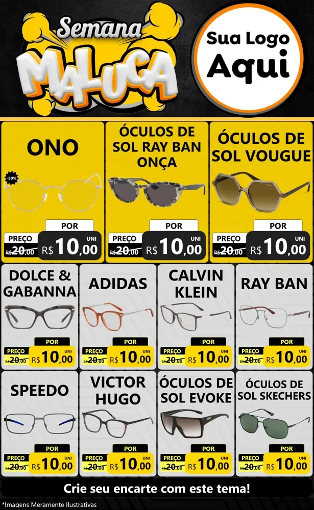 Modelo de Encarte para Encarte Grande com o tema Semana Maluca para Óticas