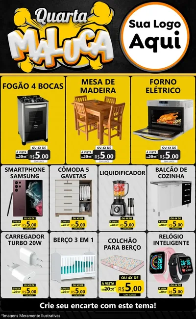 Modelo de Encarte para Encarte Grande com o tema Quarta Maluca para Móveis e Eletro