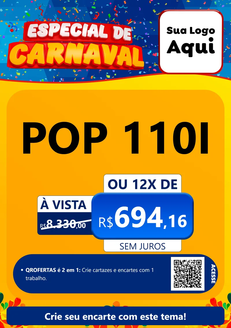 Modelo de Cartaz para Cartaz A4 Vertical com o tema Especial de Carnaval para Concessionaria de Motos