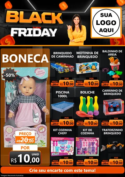 Modelo de Encarte para Encarte A4 Vertical com o tema Black Friday para Brinquedos