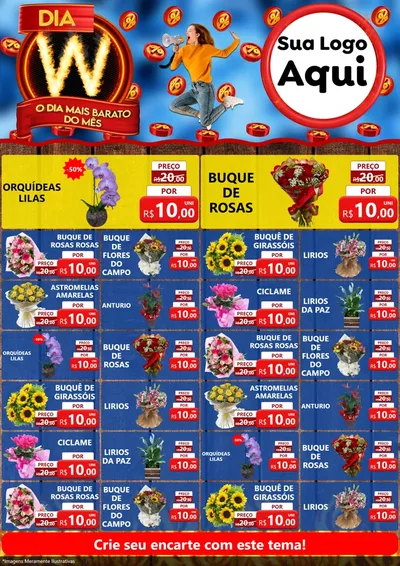 Modelo de Encarte para Encarte A4 Vertical com o tema Dia W - O Dia Mais Barato Do Mês para Floricultura e jardim