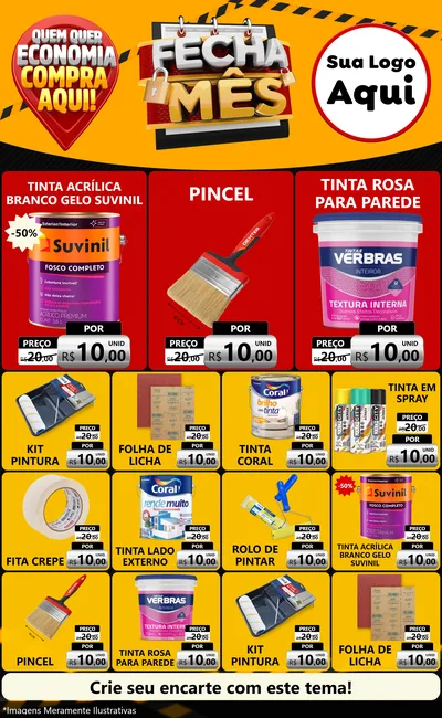 Modelo de Encarte para Encarte Grande com o tema Fecha Mês para Tintas e Ferramentas
