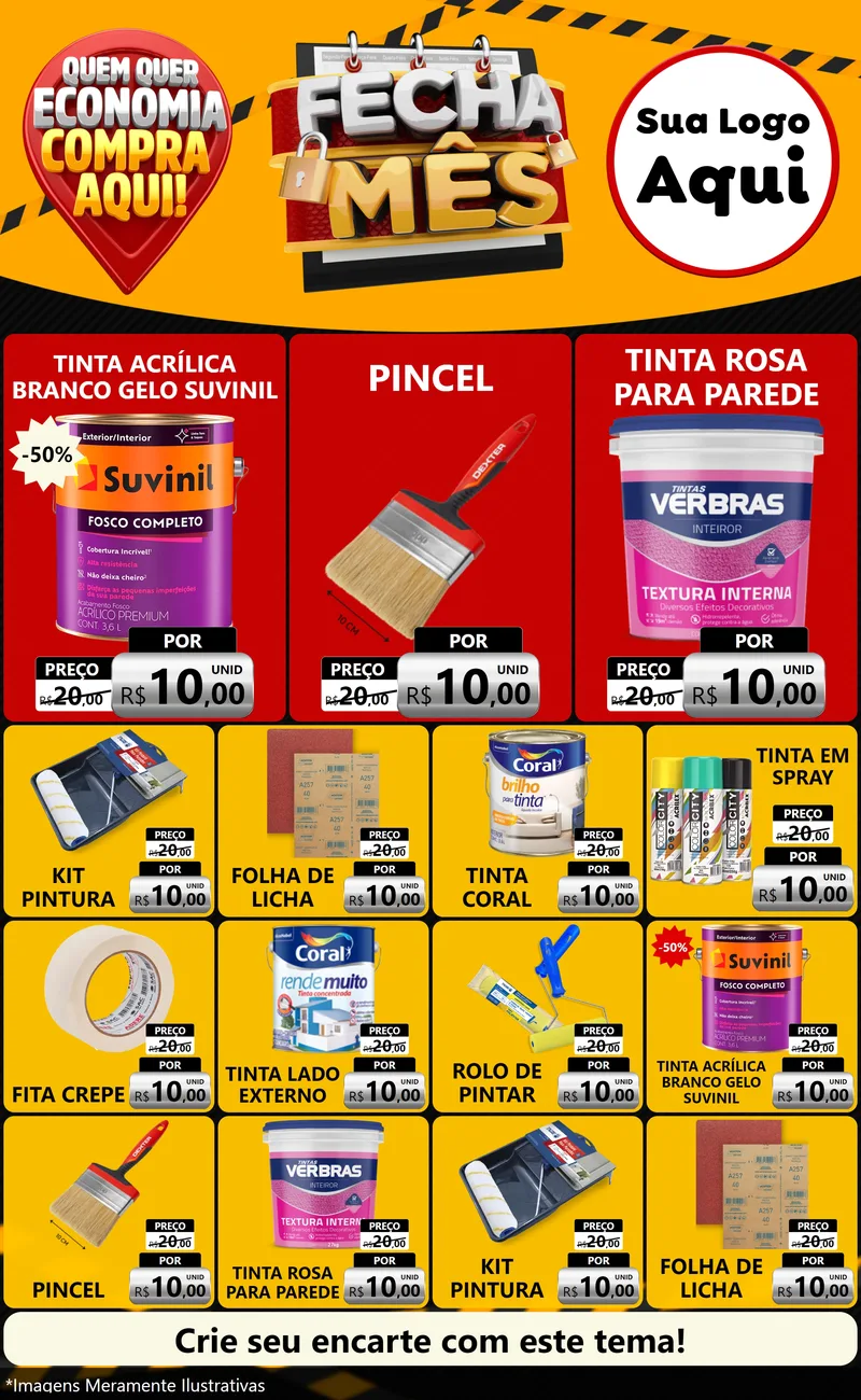 Modelo de Encarte para Encarte Grande com o tema Fecha Mês para Tintas e Ferramentas