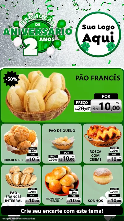 Modelo de Rede Social para Stories com o tema Promoção de Aniversário - 2 Anos para Padaria