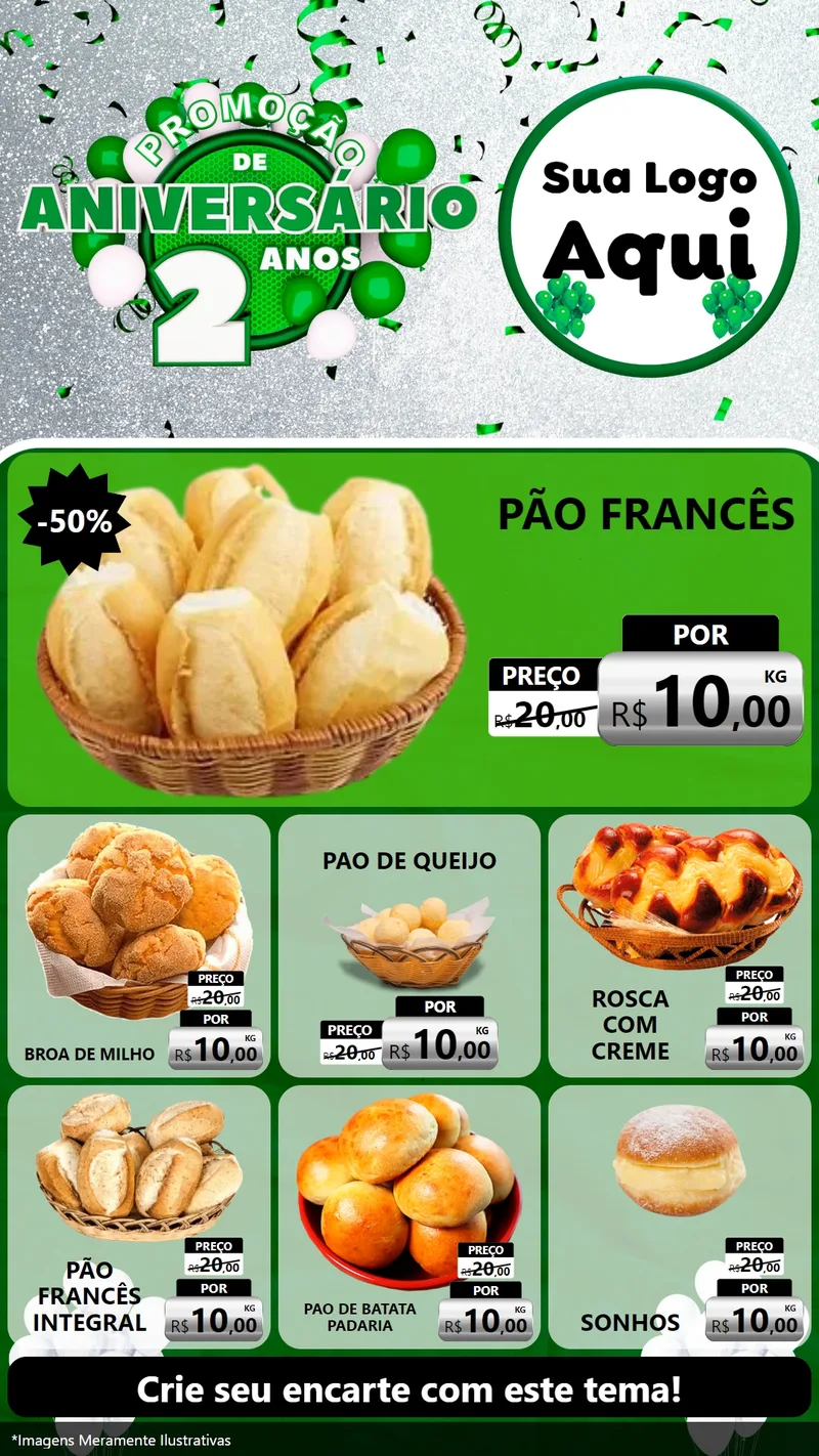 Modelo de Rede Social para Stories com o tema Promoção de Aniversário - 2 Anos para Padaria