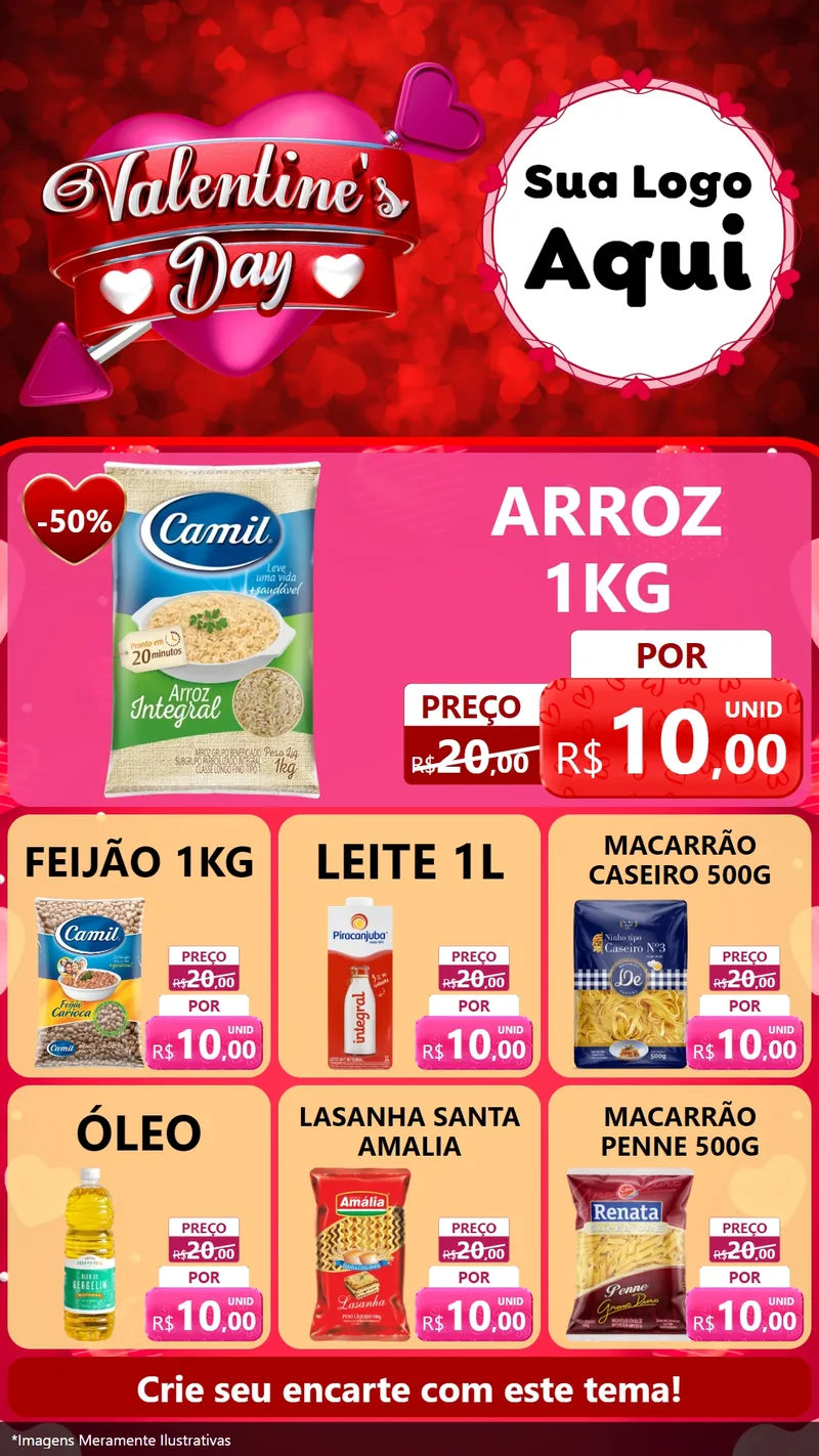 Modelo de Rede Social para Stories com o tema Valentine's Day para Supermercado