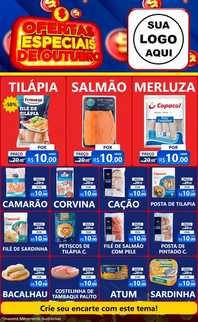 Modelo de Encarte para Encarte Grande com o tema Ofertas Especiais de Outubro para Peixaria
