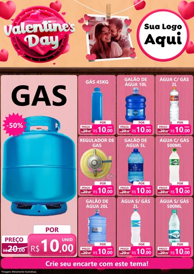 Modelo de Encarte para Encarte A4 Vertical com o tema Valentine's Day para Água e gás