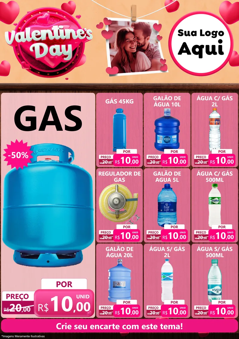 Modelo de Encarte para Encarte A4 Vertical com o tema Valentine's Day para Água e gás