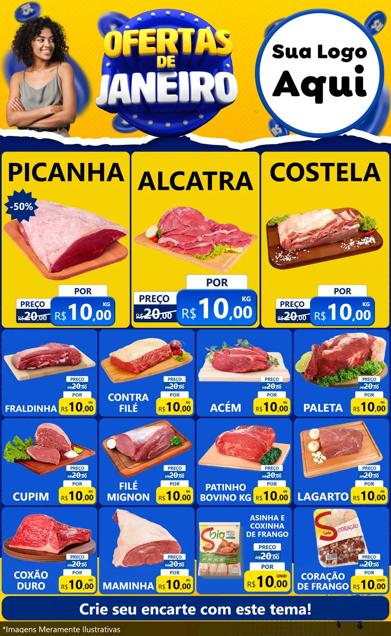 Modelo de Encarte para Encarte Grande com o tema Ofertas de Janeiro para Açougue
