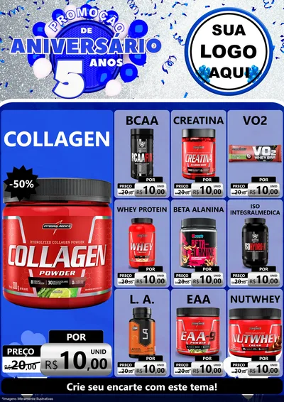Modelo de Encarte para Encarte A4 Vertical com o tema Promoção de Aniversário - 5 Anos para Suplementos alimentares