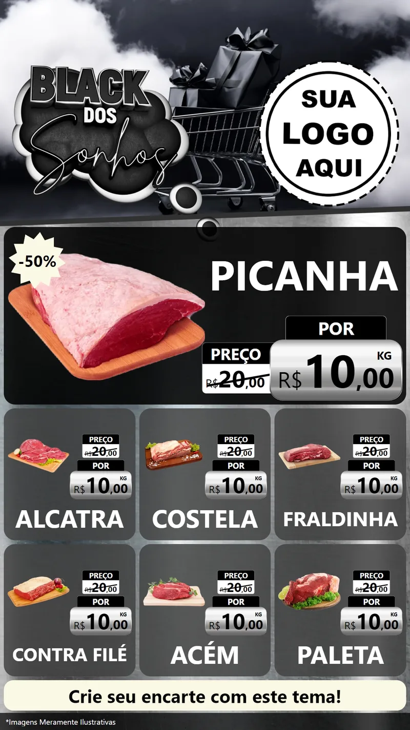 Modelo de Rede Social para Stories com o tema Black dos Sonhos para Açougue