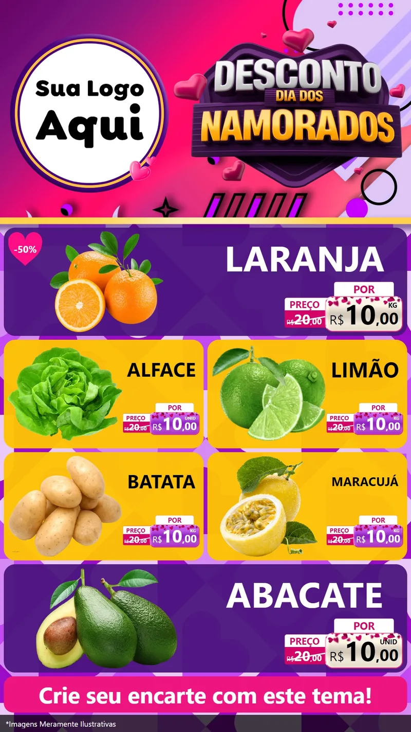 Modelo de TV para TV Vertical com o tema Desconto Dia dos Namorados para Hortifrúti