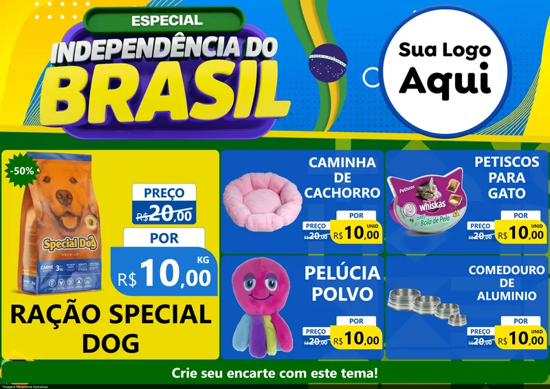 Modelo de Encarte para Encarte A4 Horizontal com o tema Especial Independência do Brasil para Pet Shop