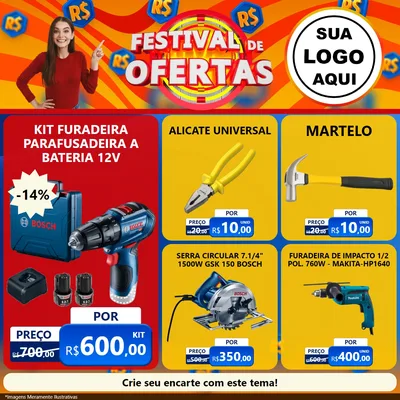 Modelo de Rede Social para Feed Facebook com o tema Festival de Ofertas para Maquinas e Ferramentas