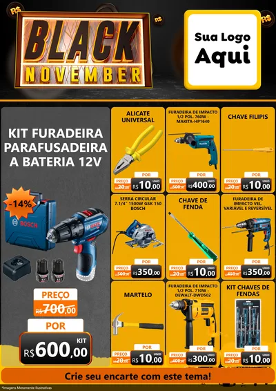 Modelo de Encarte para Encarte A4 Vertical com o tema Black November para Maquinas e Ferramentas