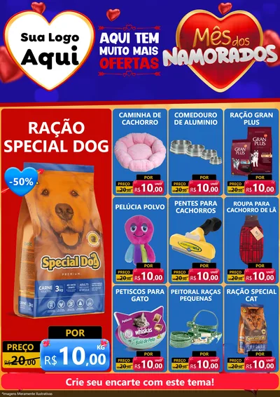 Modelo de Encarte para Encarte A4 Vertical com o tema Mês dos Namorados para Pet Shop