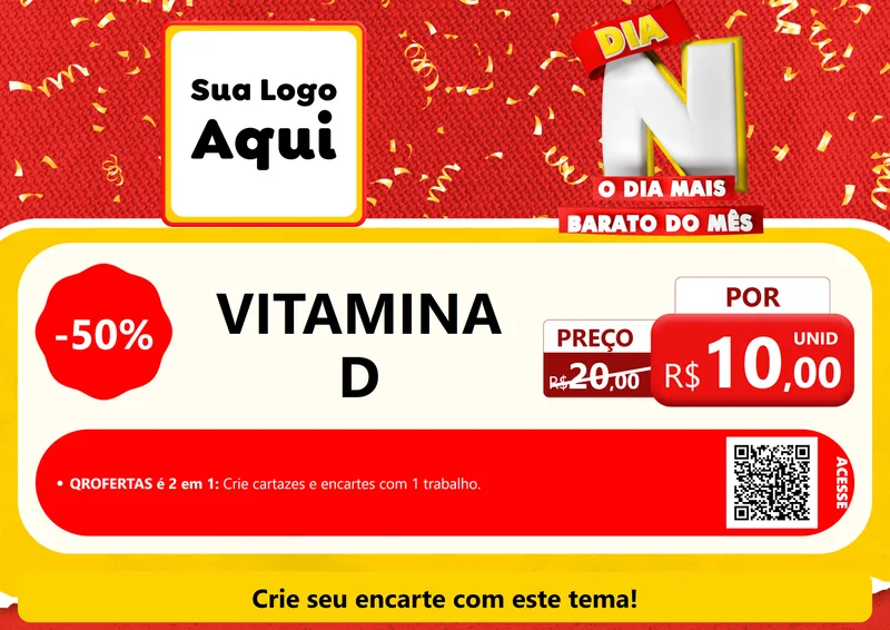 Modelo de Cartaz para Cartaz A4 Horizontal com o tema Dia N o Dia Mais Barato do Mês para Farmácia