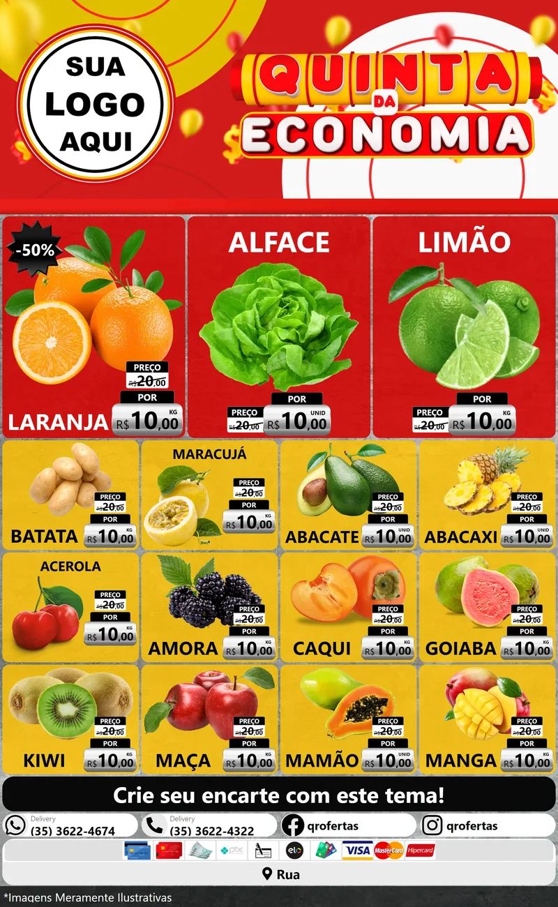 Modelo de Encarte para Encarte Grande com o tema Quinta da Economia para Hortifrúti
