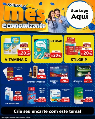 Modelo de Rede Social para Feed Instagram com o tema Comece O Mês Economizando para Farmácia