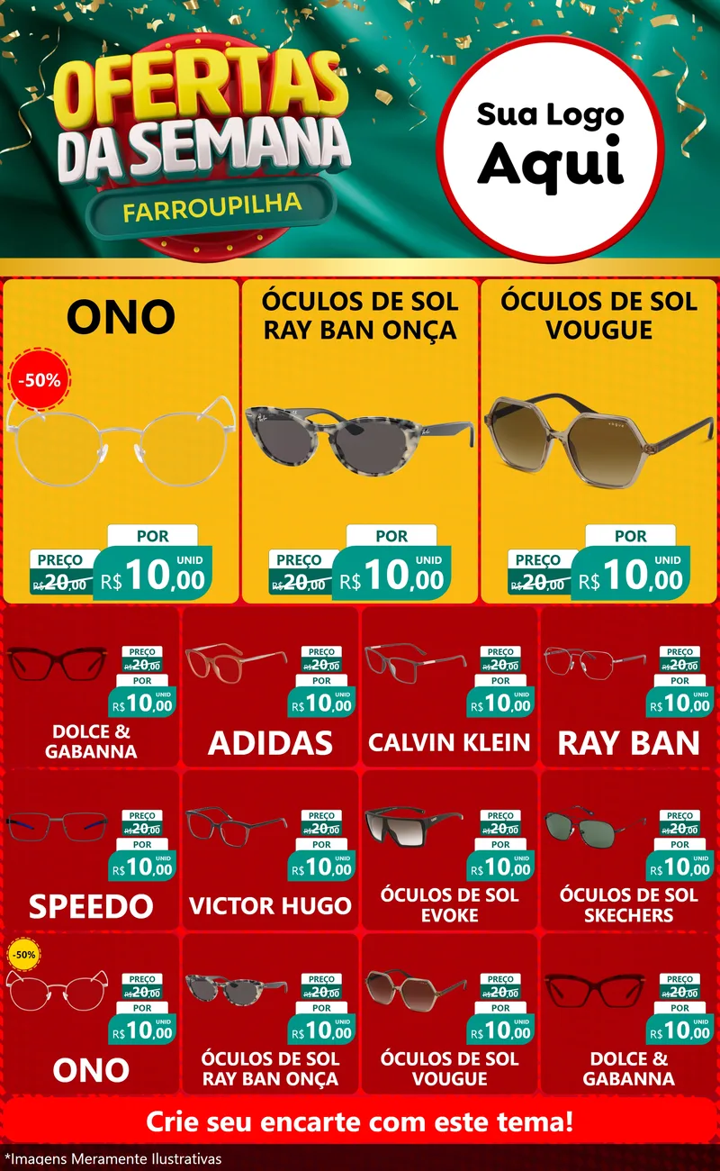 Modelo de Encarte para Encarte Grande com o tema Ofertas da Semana Farroupilha para Óticas