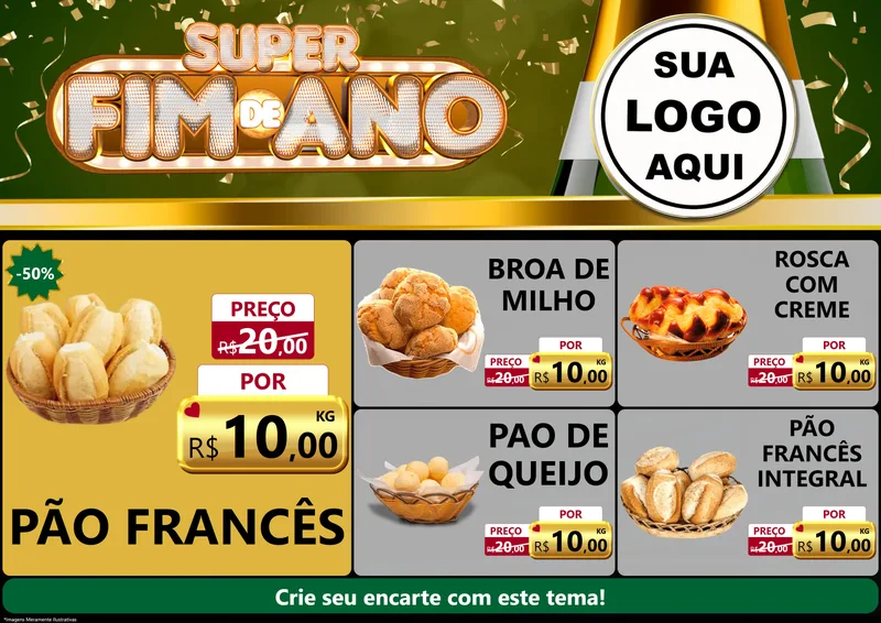 Modelo de Encarte para Encarte A4 Horizontal com o tema Super Fim de Ano para Padaria