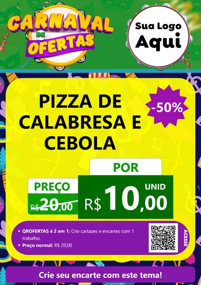 Modelo de Cartaz para Cartaz A4 Vertical com o tema Carnaval de Ofertas para Pizzaria