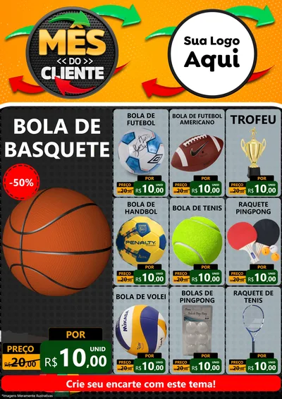 Modelo de Encarte para Encarte A4 Vertical com o tema Mês do Cliente para Artigos Esportivos